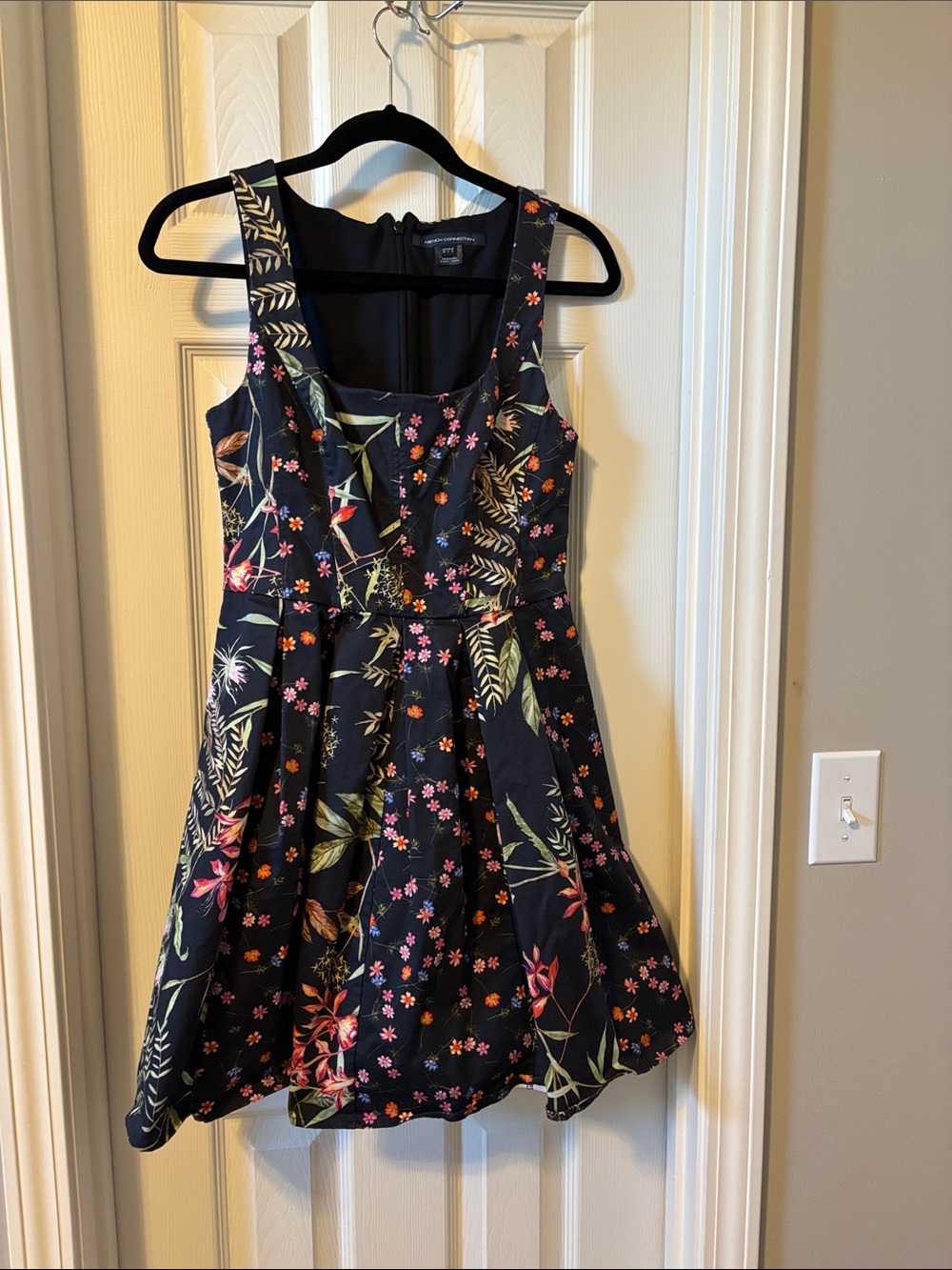 French Connection Black Floral Fit-and-Flare Mini Dress